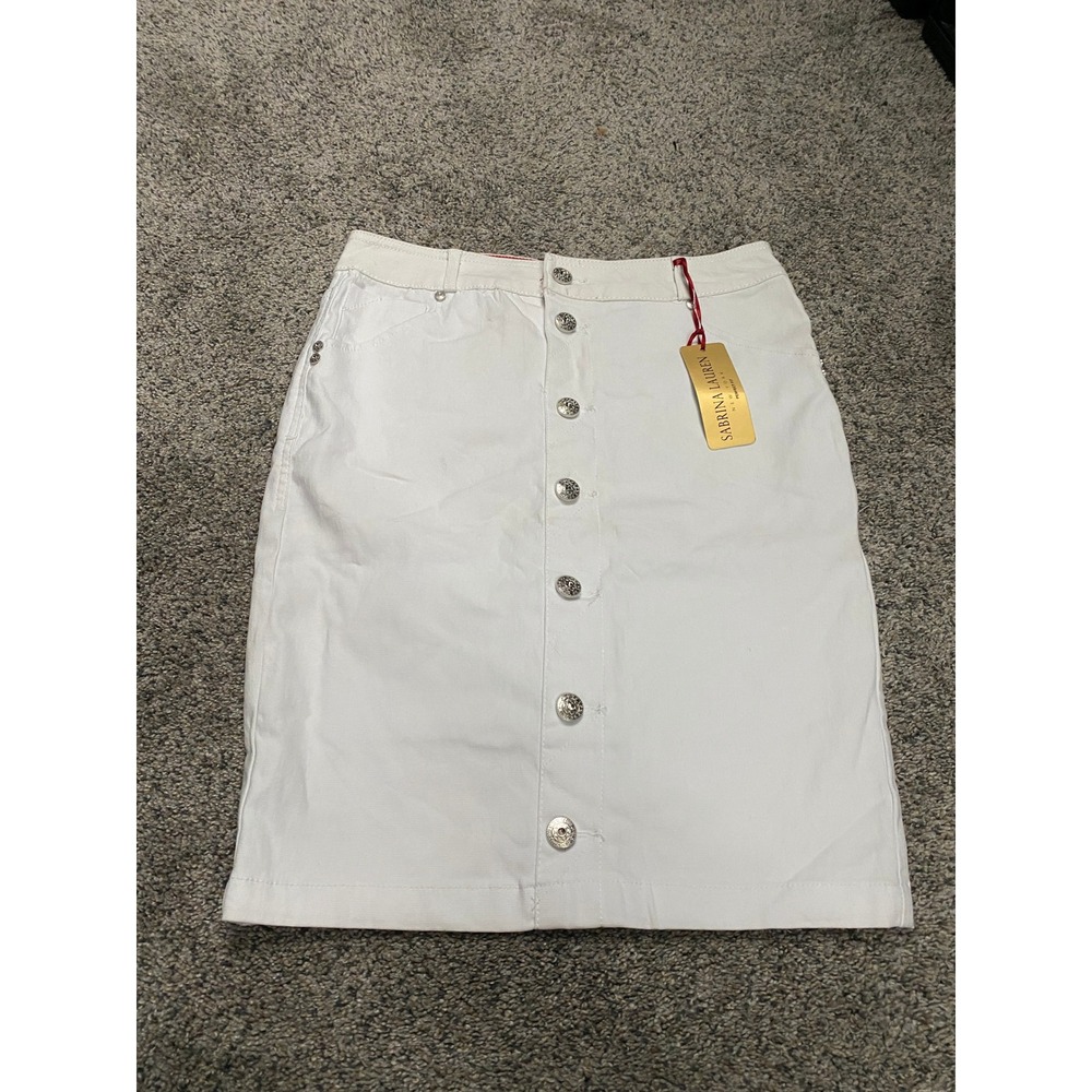 Sabrina Lauren Skirt Button Front Stretch Pencil White Size 8 NWT